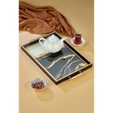Cooker Damat Kahve Tepsisi, Dekoratif Servis Tepsisi, 33 x 23 cm, Siyah-Gold