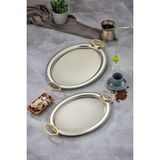 Cooker Oval Model Lüx Metal 2’li Sunum Tepsisi – Şık Kulplu Çay Tepsisi, Kahve ve Nişan Sunum Tepsisi Seti (37X28 cm ve 44X33 Cm) - Gümüş