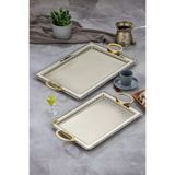 Cooker Özel Seri Dikdörtgen Model Lüx Metal 2'Li Sunum Tepsisi, Çay Tepsisi, Nişan Tepsisi (35X25 44X32 Cm)