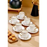 Cooker Royal Bloom 6 Kişilik 180 ml Porselen Çay ve Kahve Fincan Takımı, Altın