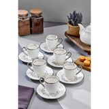 Cooker Royal Bloom 6 Kişilik 180 ml Porselen Duble Çay ve Kahve Fincan Takımı CKR3808 - Gümüş