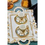Cooker Royal Crest 90 ml 2 Kişilik Porselen Kahve Fincan Takımı, Gold Detaylı, Yeşil