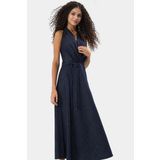 Cool & Comfort Denim Maxi Elbise Pamuk Halter Yaka Volanlı Detay Rahat Ve Şık Yüksek Kalite