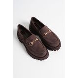 Cool Feet Kadın Acı Kahve Süet 4cm Kalın Topuklu Toka Detaylı Loafer Ayakkabı
