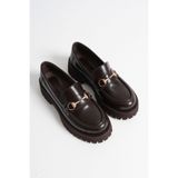 Cool Feet Kadın Mat Acı Kahve 4cm Kalın Topuklu Toka Detaylı Loafer Ayakkabı