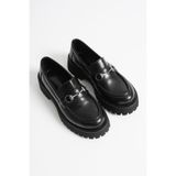 Cool Feet Kadın Mat Siyah 4cm Kalın Topuklu Toka Detaylı Loafer Ayakkabı