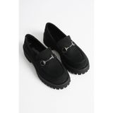 Cool Feet Kadın Siyah Süet 4cm Kalın Topuklu Toka Detaylı Loafer Ayakkabı