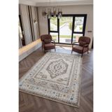 Cool Halı Belina Krem Vizon Salon Halısı Otantik Eskitme Desen Klasik Göbekli Vintage Bukle Oturma Odası Halı