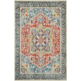 Cool Halı Beylerbeyi Mavi Halı Vintage Çiçek Desenli Makinede Yıkanabilir Retro Rustik Dekoratif Tasarım Halı