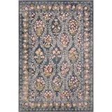 Cool Halı Daisy Kömür Mavi Bohem Halı Yıkanan Çiçek Desenli Dokuma Şönil Halı Otantik Vintage Halı Gece Mavisi/Zeytin Yeşil/Açık Kahve