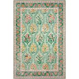 Cool Halı Daisy Su Yeşili Yıkanabilir Çiçekli Dokuma Şönil Halı Bohem Eskitme Vintage Oda Halısı Mint Yeşil/Su Yeşil/Turuncu