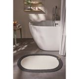 Cool Halı Glenn Oval Banyo Paspası Krem Antrasit Yıkanabilir Çift Taraflı El Dokuma Örgü Giriş Balkon Paspası