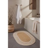 Cool Halı Luke Kahve Beyaz Oval Tekli Çift Taraflı El Dokuma Yıkanabilir Örgü Desen Banyo Tuvalet Önü Paspası