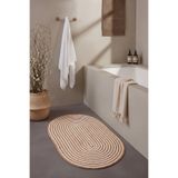 Cool Halı Luke Oval Banyo Paspası Kahve Beyaz Tekli Hasır Jüt Görünüm Örgü Bohem Giriş Kapı Önü Balkon Paspası