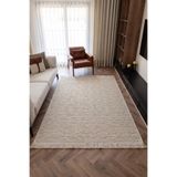 Cool Halı Mirage Bej Halı Çizgili Bukle Dokuma Kaymaz Taban Yıkanabilir Halı Modern Oturma Odası Salon Halısı