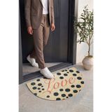 Cool Halı Passy Jüt Görünümlü Kapı Önü Paspası Love Yazılı Dekoratif Yarım Ay Şekilli Giriş Paspası