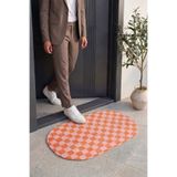 Cool Halı Passy Oval Turuncu Pembe Retro Kareli Kapı Önü Paspası Dekoratif Giriş Balkon Teras Paspası