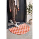 Cool Halı Passy Turuncu Kareli Ekose Desenli Kapı Önü Paspası Outdoor Dekoratif Yarım Ay Giriş Paspası