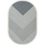 Cool Halı Pratico Gri Oval Mutfak Halısı Geometrik Desen Yıkanabilir Kaymaz Taban Dijital Baskı Halı Bej