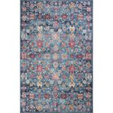Cool Halı Private Mavi Eskitme Vintage Halı Çiçek Desenli Otantik Dokuma Şönil Halı Salon Halısı