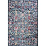 Cool Halı Private Mavi Eskitme Vintage Halı Çiçek Otantik Dokuma Şönil Halı Yıkanabilir Salon Halısı