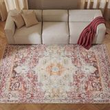 Cool Halı Private Xw Gül Kurusu Rengi Vintage Halı Eskitme Ince Yıkanabilir Şönil Salon Oturma Odası Halısı - Krem - Turuncu - 80 x 150 cm