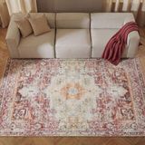Cool Halı Private Xw Gül Kurusu Rengi Vintage Halı Eskitme Ince Yıkanabilir Şönil Salon Oturma Odası Halısı - Krem - Turuncu - 80 x 400 cm