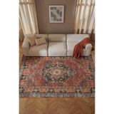 Cool Halı Private XW Kiremit Rengi Eskitme Vintage Halı Modern Etnik Desenli Bohem Salon Halısı