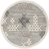 Cool Halı Sakura 2205 Gri Hav Toz Vermez Etnik Desenli Modern Dokuma Yuvarlak Salon Halısı - 80 x 80 cm