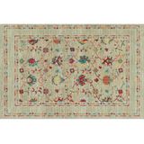 Cool Happy Zeytin Yeşili Çiçekli Vintage Kaymaz Otantik Makine Halısı, 80X300