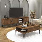Cool Home Marin Tv Ünitesi 180 cm - Orta Sehpa Seti Çizgi Desenli , Raflı , Ceviz (Sandık) - CEVİZ