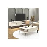 Cool Home Marin Tv Ünitesi 180 cm - Orta Sehpa Seti Çizgi desenli , Raflı , Sis Gri