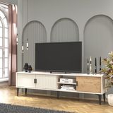 Cool Home Marin Tv Ünitesi Tv Sehpası 180 cm Çizgi Desenli , Raflı , Sis Gri(BEYAZ DEĞİLDİR) - Açık Gri