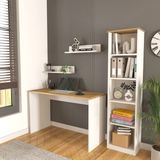Cool Home Olven Raflı Çalışma Masası ve Kitaplık Seti , Beyaz - Meşe