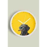 Cool Köpek Tasarım Modern Duvar Saati - 35cm - Önü Camlı Beyaz Kasa - Sessiz Mekanizma, JH0526S35BKP
