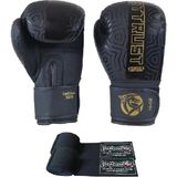 Cool Lime Hakiki Deri Kick Boks Eldiveni Muay Thai Bandajlı 2li Set Siyah 14 Oz - Standart - Çok Renkli