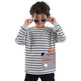 Cool Oversize Çizgili Gri Erkek Çocuk Sweatshirt