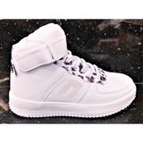 Cool Pekin Leopar Çocuk Günlük Cırtlı Uzun Konçlu Sneaker Spor Ayakkabı - Beyaz
