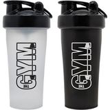 Cool Plastik Gym Shaker 650 ML Ölçekli Sızdırmaz Kapaklı Protein Shaker 2'li Set (Siyah+Şeffaf) - Renkli