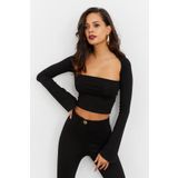 Cool & Sexy B1905 Kadın Siyah Pencereli Crop Bluz