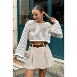 Cool & Sexy Bohem Beyaz Dantel Crop Bluz – Uzun Kollu Bol Kesim