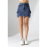 Cool & Sexy Cep Detaylı Mini Jean Etek – Yüksek Bel, Modern Kesim Kot Etek