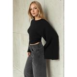 Cool & Sexy Geniş Kol Crop Bluz Siyah