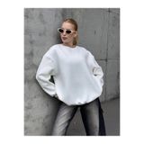 Cool & Sexy Kadın Basic Ekru Oversize Sweatshirt