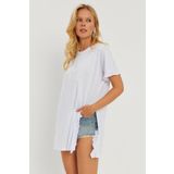 Cool & Sexy Kadın Beyaz Fırfırlı Uzun T-Shirt DY2986