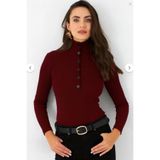 Cool & Sexy Kadın Bordo Çıtçıtlı Kaşkorse Bluz EY2983
