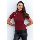Cool & Sexy Kadın Bordo Düğme Aksesuarlı Kaşkorse Bluz EY2560
