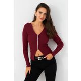 Cool & Sexy Kadın Bordo Fermuarlı Kaşkorse Bluz EY2954
