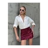 Cool & Sexy Kadın Bordo Payetli Şortlu Mini Etek