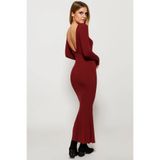 Cool & Sexy Kadın Bordo U Yaka Maxi Elbise EY1129
